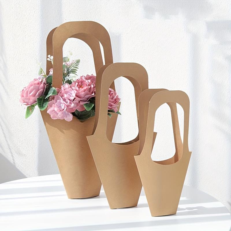 Brown Kraft Paper Flower Gift Bags with Handles | Bouquet Wrapping for Home Decor, Weddings, and Special Occasions