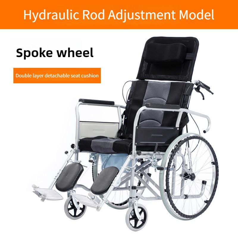 

16-дюймовая ручная инвалидная коляска с утолщенной стальной трубкой для пожилых людей, складная, легкая, со спицевым колесом для унитаза