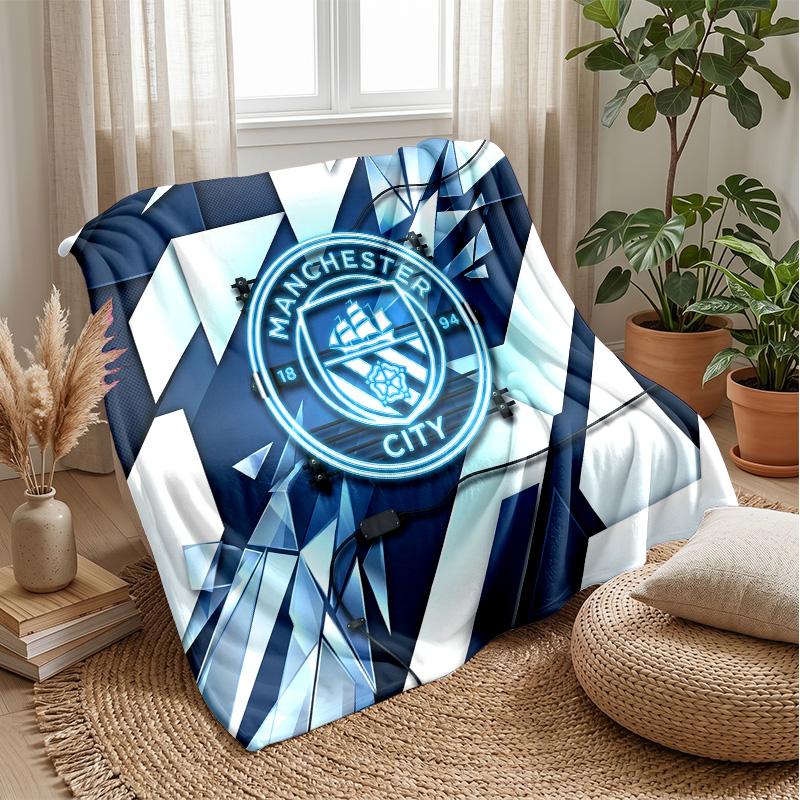 Couverture sur le thème de Manchester City Couverture douce en flanelle Couverture jetée pelucheuse Couverture douillette pour canapé et lit pour la décoration de la maison