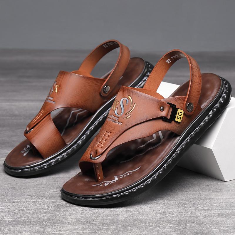 Fashion New Arrival Slippers Summer Mens Leather Flats Classic Roman Sandals Outdoor Beach Rubber Flip Flops Man Water Trekking Sandals