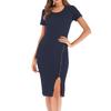 VEZFAA Women's Fashion Summer Spring Solid Color Print Short Sleeve O-Neck High Waist Casual Dresses
