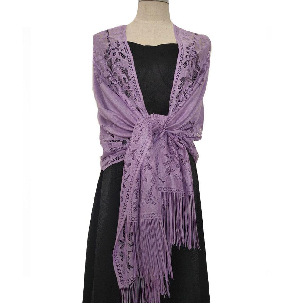 

Женский элегантный свадебный шаль с кисточками, женский чистый цвет, полая кружевная сетчатая пряжа, темпераментный вечерний шарф светло-фиолетовый