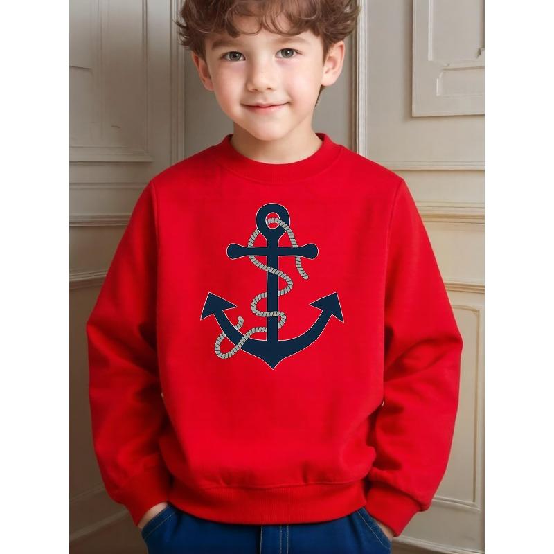 Casual Fashion Children Anchor Printed Crew Neck Sweatshirt for Daily School Activities And Comfortable Wear