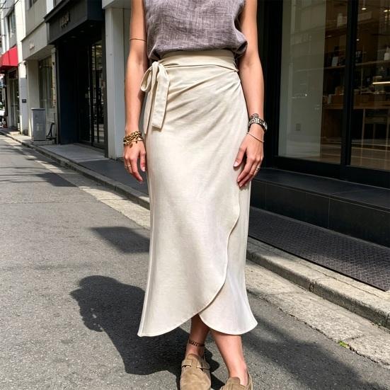 Women Skirt, High Waist Large Hem Midi Skirt, Irregular Split Slimming Skirt for Work Leisure Daily Wear Beach Travel Parties
