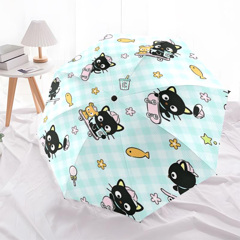 

1pc Kawaii Black Cat Skateboarder Patterned Umbrella - Automatic Open/Closed, Foldable Design, Outdoor for Fans, Travelers, Everyday Use, Festive Gift