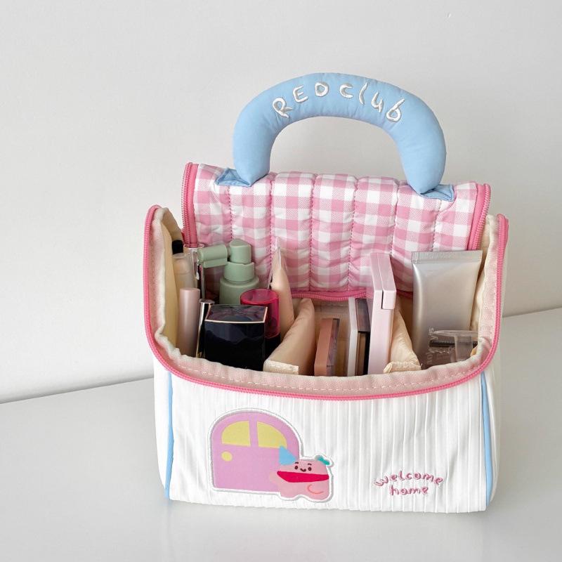 Korean Style Dopamine Mini Handheld Makeup Bag: Stylish, Multi-layer Portable Travel Toiletry Organizer