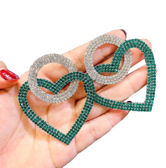 

Женские серьги-гвоздики со стразами и инкрустацией в форме сердца, круглые висячие серьги-гвоздики для вечеринок, ювелирные изделия в подарок зелёный