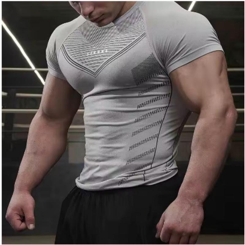 Crest Moda Heren Compressie T-shirt met Korte Mouwen, Ademend Mesh Naadloos Sport Top Voor Fitness Workout L
