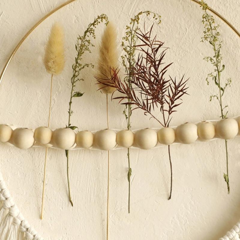 Elegant Handmade Macrames Tassels Wall Hanging Decors Large Round Frame Wood Beads Wall Ornament for Home Aesthetic