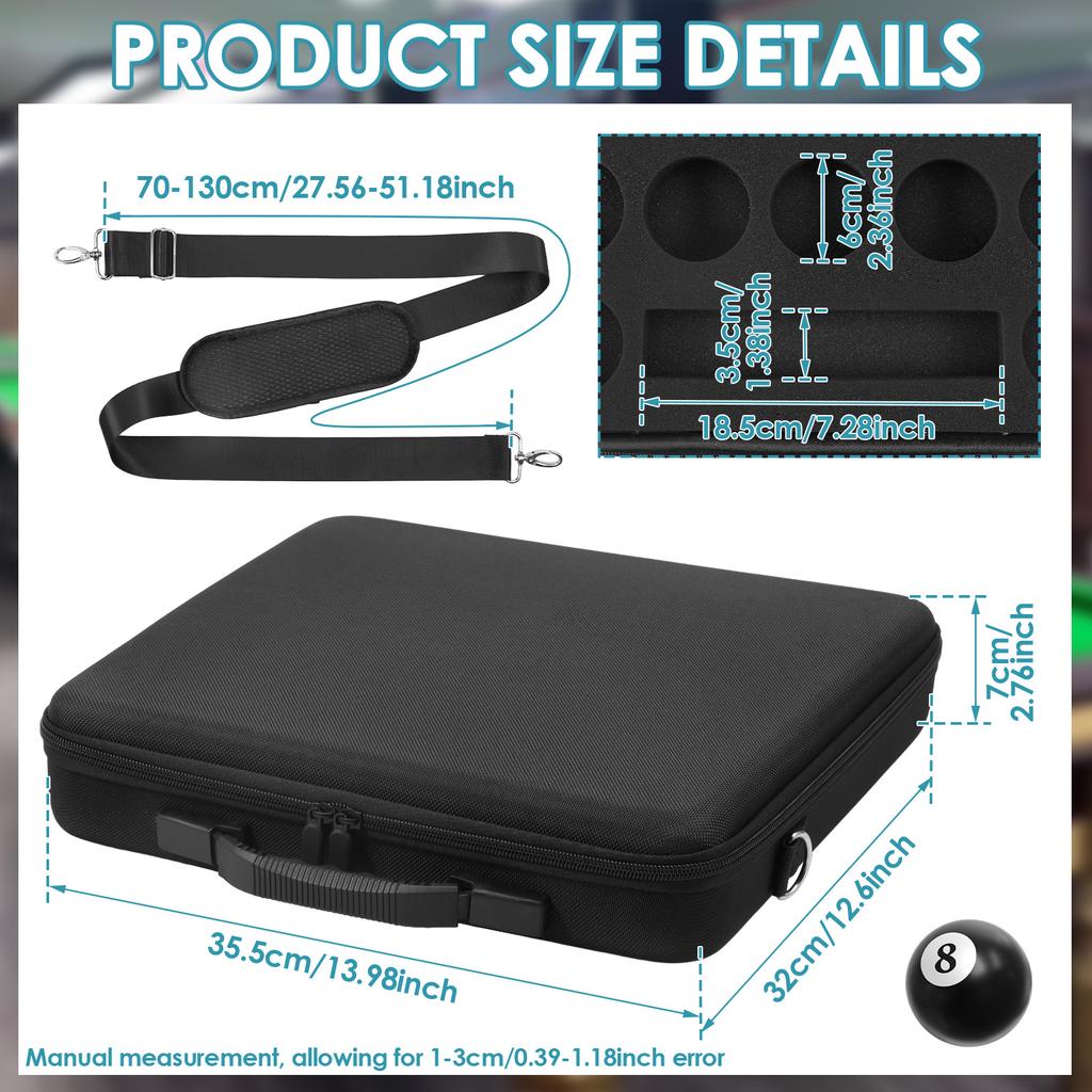 16/17 Holes Pool Ball Carrying Case Portable Billiard Balls Bag with Handle and Adjustable Shoulder Strap Pool Ball Storage Bag