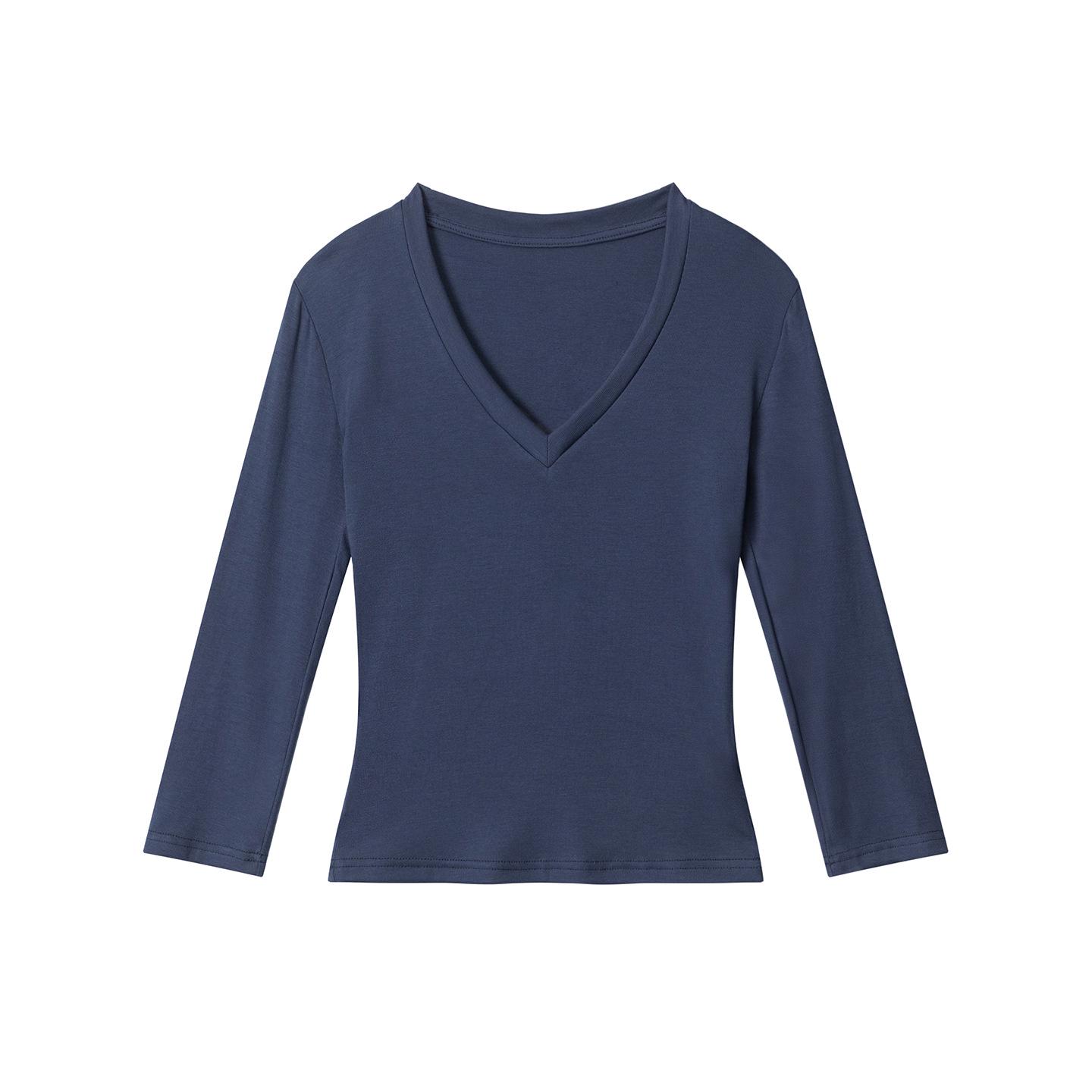 HeyHenry Women s V-Neck Short-Sleeve Slim Fit Cropped Lyocell Top Large кобальтовый/синий