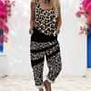 Damen Plus Size Ärmelloser Jumpsuit mit quadratischem Ausschnitt, Leopardenmuster, locker geschnitten, mit Taschen und Bündchen am Knöchel