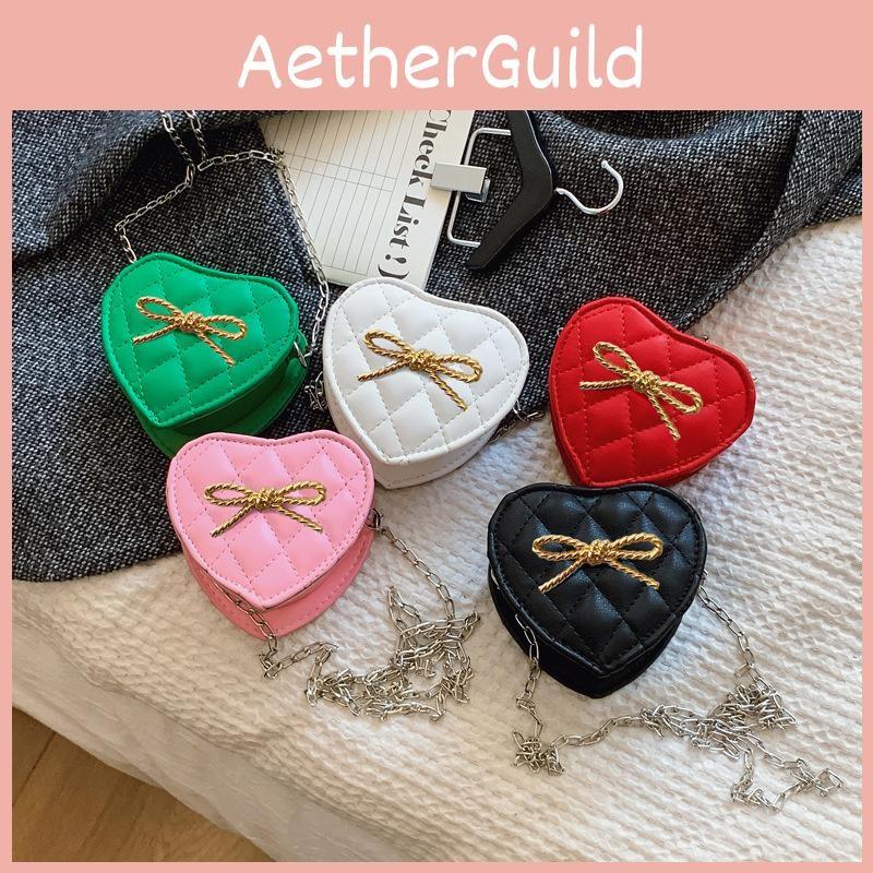 Solid Love Shape Color Bow Chain Shoulder Bag Children Outdoor Crossbody Bag
