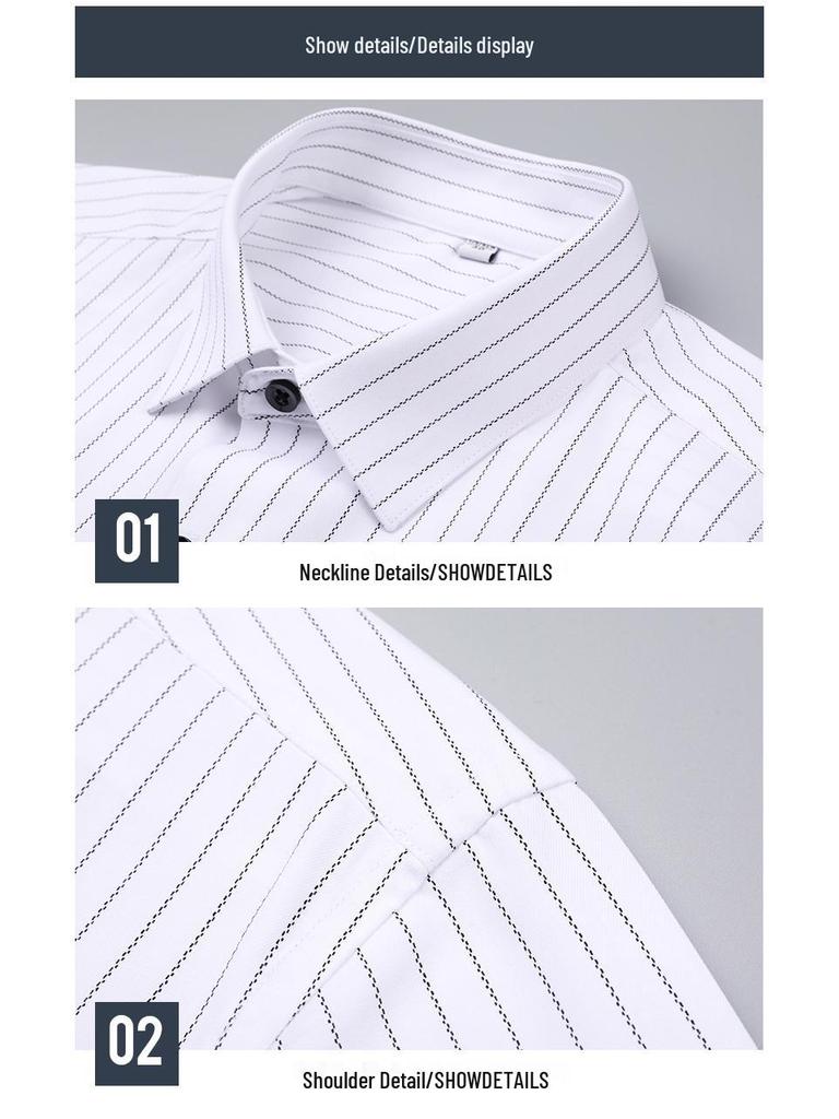 Men's Vertical Stripe Long Sleeve Shirt - Turn-Down Collar, Slim Fit, Iron-Free, Versatile Business Top for All Ages
