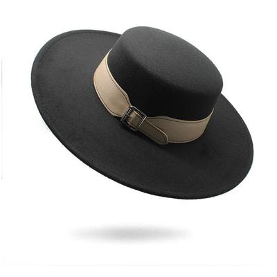 Retro Siyah Düz Üst Şapka, Geniş Kenarlı Yünlü Üst Şapka, Kadın İngiliz Çok Yönlü Erkek Dış Mekan Güneş Şapkası