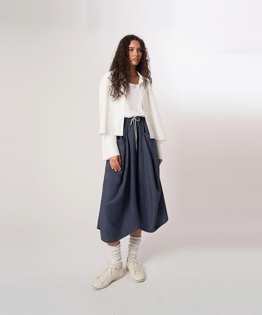 ATHPLATFORM Aw61Pt13_Slub Tech Flare Pants_Dark Blue