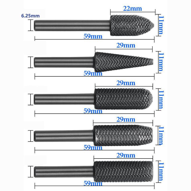 5Pcs Premium Burr Set - High-Speed Cutting, Wood Carving, Rotary Rasp Drill Bit Files For Woodworking, Carpentry, Engrav