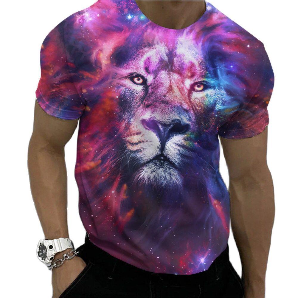 Summer Fierce Lion Graphic trička pro muže Zvířecí potisk Denní výstřih Volný Trička s krátkým rukávem Streetwear Oversized trička
