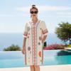 New Large-sized Casual Long Robe with A Charming Seaside Vacation Beach Skirt Featuring Printed Design, Loose V-neck Mid-length Dress