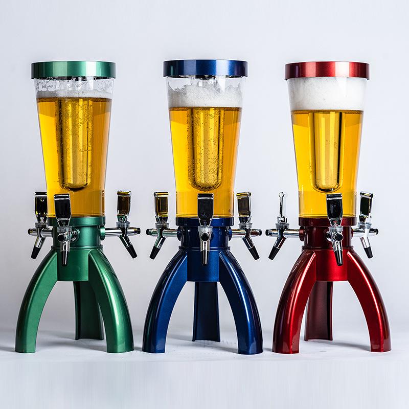 3L Luminous Three-Head Liquor Dispenser with Tap, Draft Beer Barrel for Bars