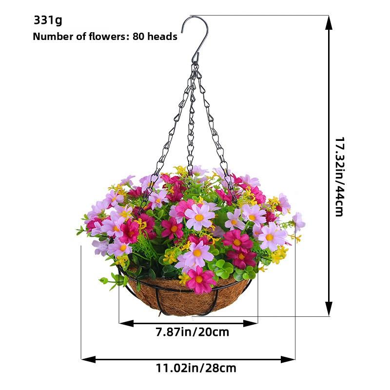 Artificial Flower Hanging Basket with Bow-shaped Decoration, Iron-wrought Hanging Pot for Green Plants, High-quality Artificial Flowers