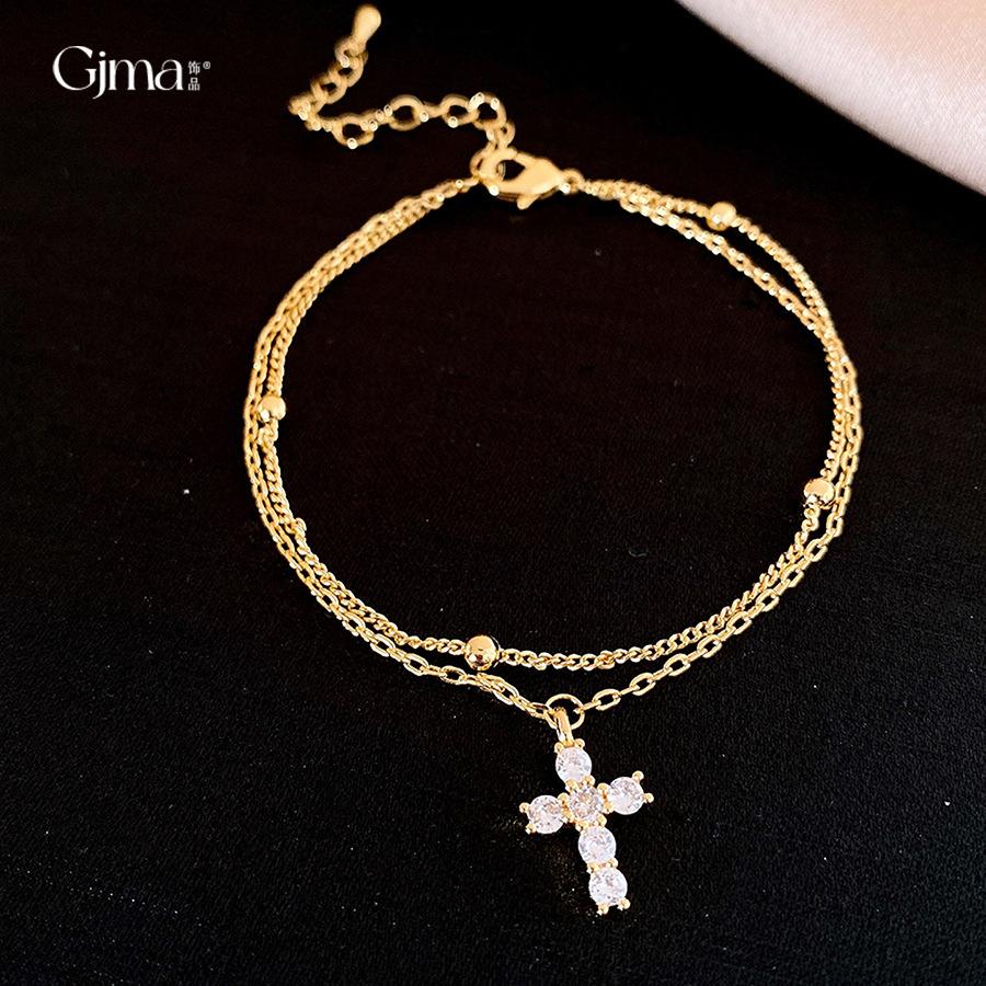 French simple double-layer zircon cross pendant bracelet light luxury bracelet exquisite versatile jewelry