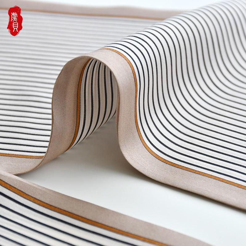 Light Brown Stripe Natural Silk Women Long Scarf Fashion Ribbon Foulard Design Neckerchief Headscarf Bandana Warp Gift for Girls