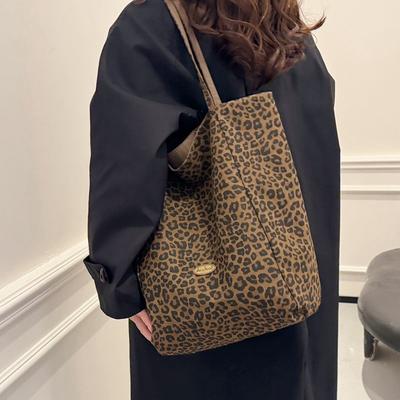 Tote Bag Leopard Print Canvas Bag Fashion Casual Large Capacity Commuter Shoulder Bag Luggage