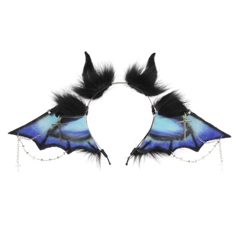 

Anime Headband Furry Crucifix Bat Wing Hairhoop Halloween Dressingup Hairband Costume Props Masquerade Outfit Headwear 1