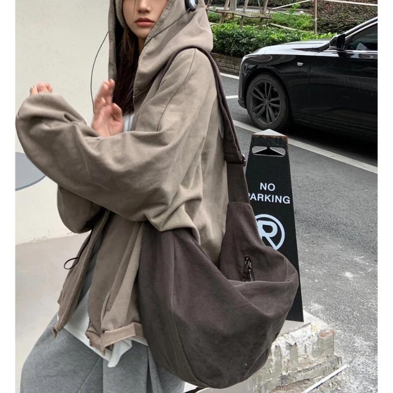 Borsa Hobo da Donna in Tela Marrone Retrò Borsa a Spalla Semplice Grande Capacità Borse a Tracolla da Donna Borsa Casual Autunno Inverno Sottobraccio