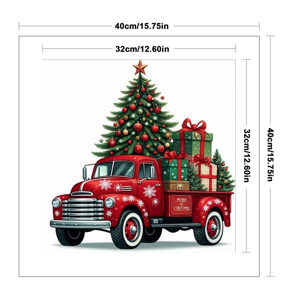 Xmas Tree Truck Full 11CT 3 Strands DIY Counted Cross Stitch Patterns Arts Craft Kits 40x40cm for Beginners Adults Home Decor