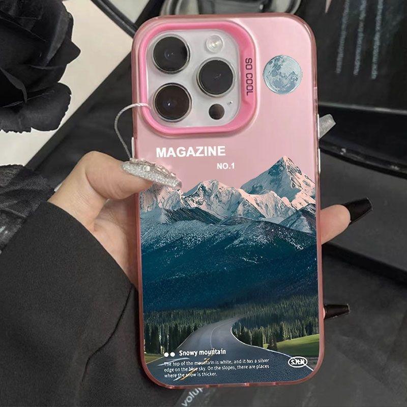Snow Mountain Road Landscape Phone Case For IPhone 16 15 14 13 12 11 Pro XS Max 16E X XR 7 8 Plus Plating Matte Hard Cover Funda