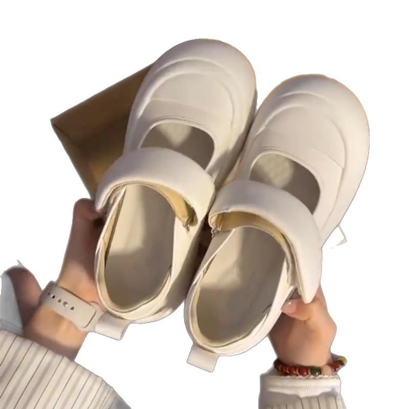 Mary Jane platform white shoes women's 2025 summer new Velcro shallow mouth big head versatile casual sports shoes