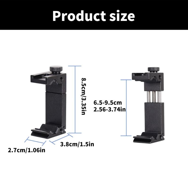 Phone Tripod Mount Metal Tripod Adapter with Hot Shoes Arca Port and 1/4in Screw Holes Adjustable Cellphone Stand Holder