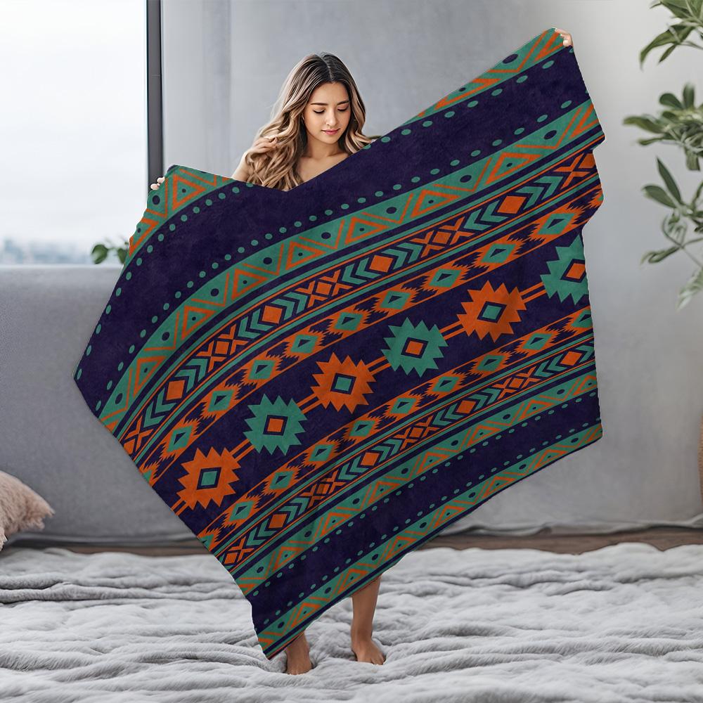 Dark Tribal Geometric Pattern Fleece Blanket Throw Soft Warm Bed Sofa Decoration Gift