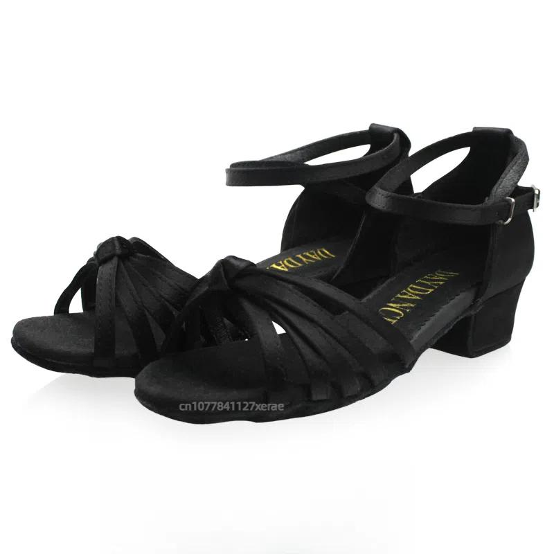 Children s Latin Dance Shoes, Girls  Adult Middle Heel Square Dance Performance, Soft Soled Shoes for Dance Practice 24 чёрный