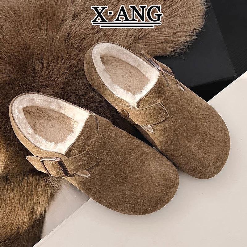 Leather All-inclusive Women's Velvet Snow Cotton Winter New Thermal Cotton Shoes One Pedal Fluffy Shoes