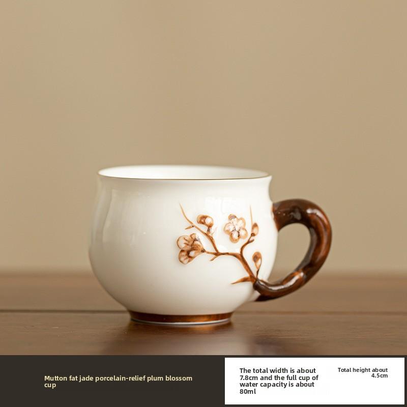 

Mutton Fat Glaze Ceramic Tea Cup Handmade Pinched Flower Design Personal Master Cup for Gongfu Tea Collection Gift Coffee Use 80ml