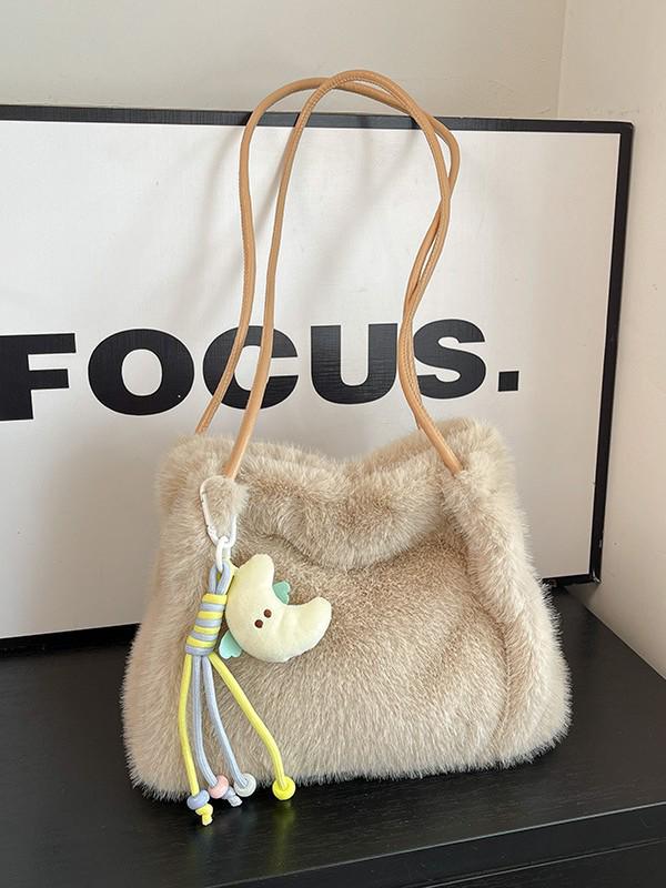 Bolsa Tote Transversal e de Ombro de Pelúcia Fofa Estilo Coreano