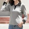 Navava Casual Basic Color Collar Long Sleeve T shirT nT2985