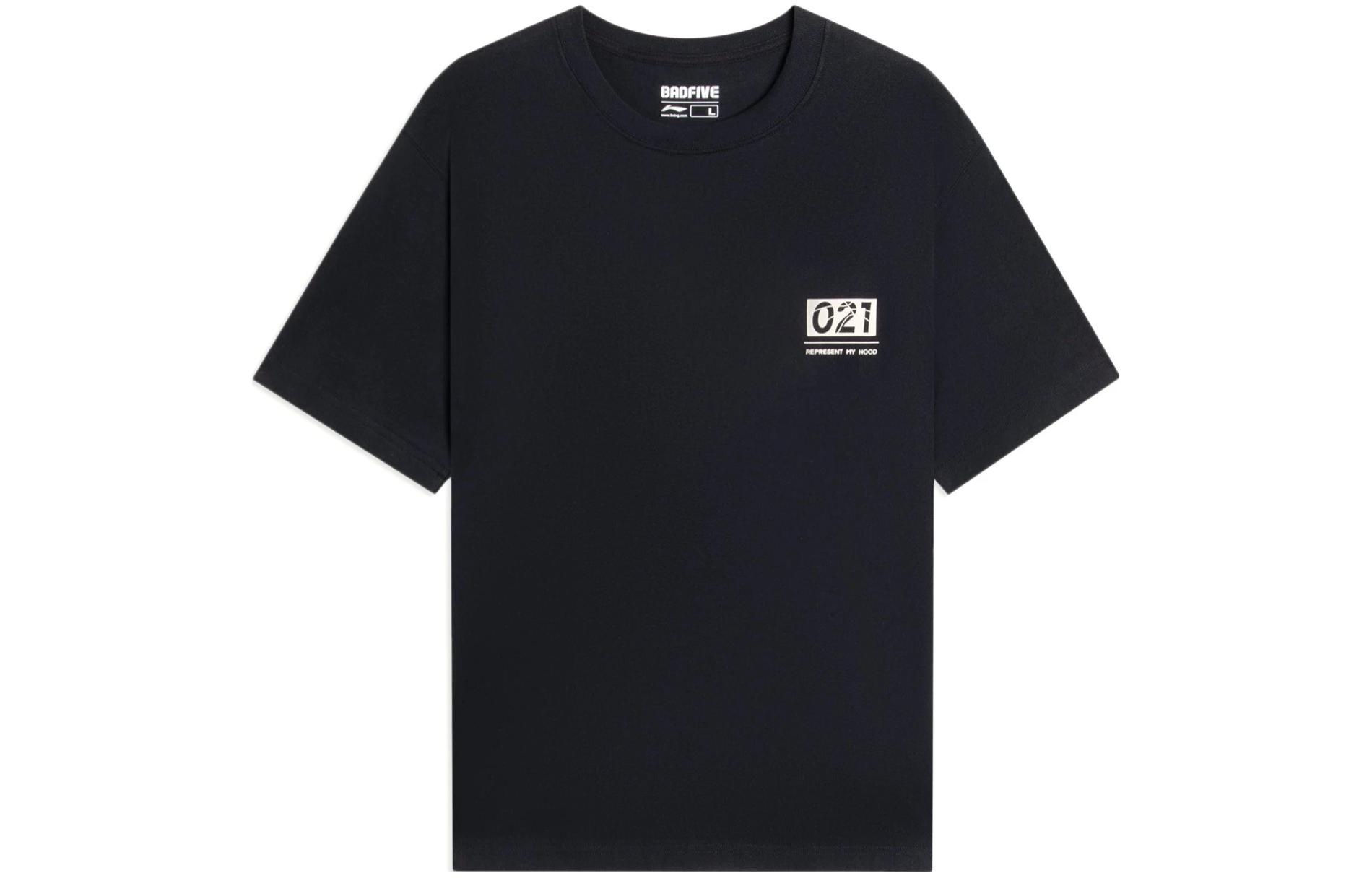 Li Ning BADFIVE T Shirts Unisex Black Crew Neck Moderate Straight Fit AHSSB05-3 XL