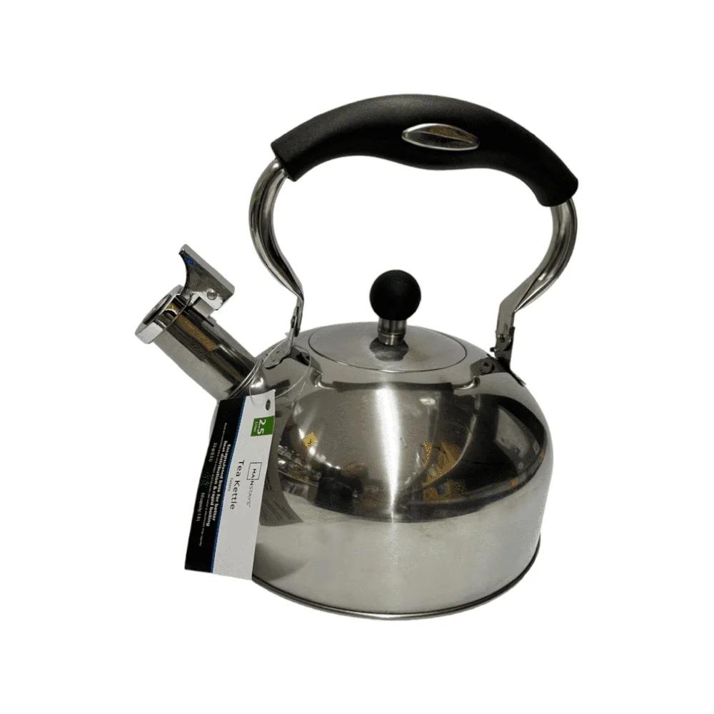 Stainless Steel Whistling Tea Kettle Induction Compatible 25L Durable Polished Kitchen Accessory Clear Fill Lines Easy Grip