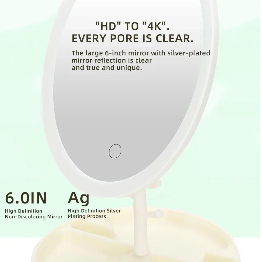 Ovaler Schminkspiegel USB-Aufladung Ausdauer Drei Lichtquellen nach Belieben schalten Mädchenwohnheim Desktop Faltbarer Vintage-Spiegel
