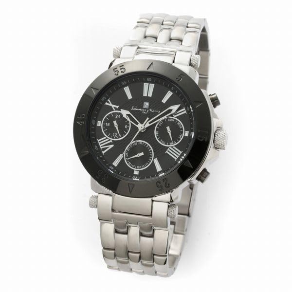 Authentic Salvatore Marra Wristwatch SM22108-SSBK, 10 ATM Water Resistant, Date and Day Display, Metal Strap, SSBK