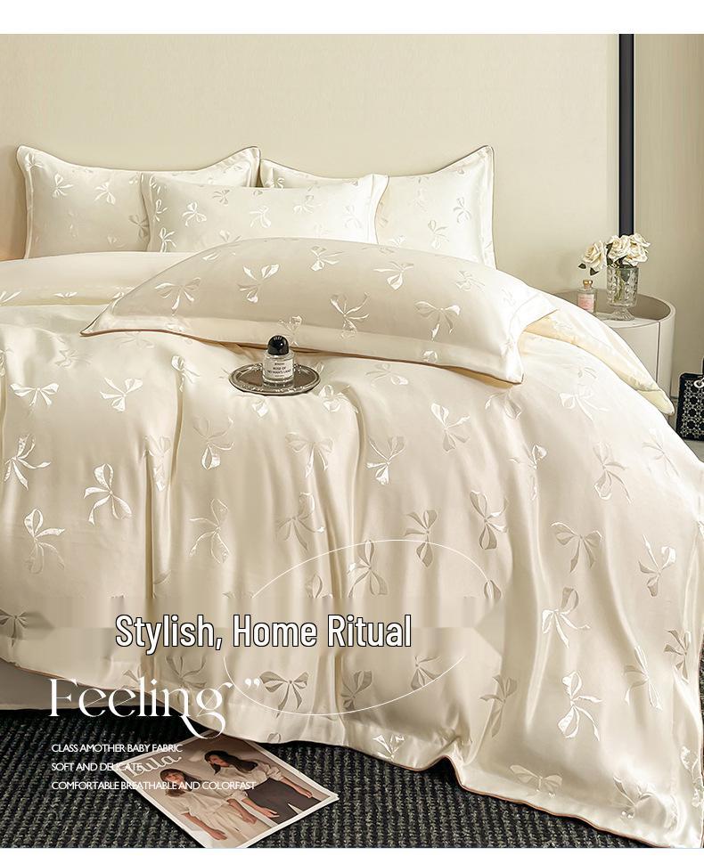 Set de lenjerie de pat de lux de vară Jacquard Tencel spălat și mătase Lyocell - Husă de plapumă mătăsoasă nude (3 bucăți)