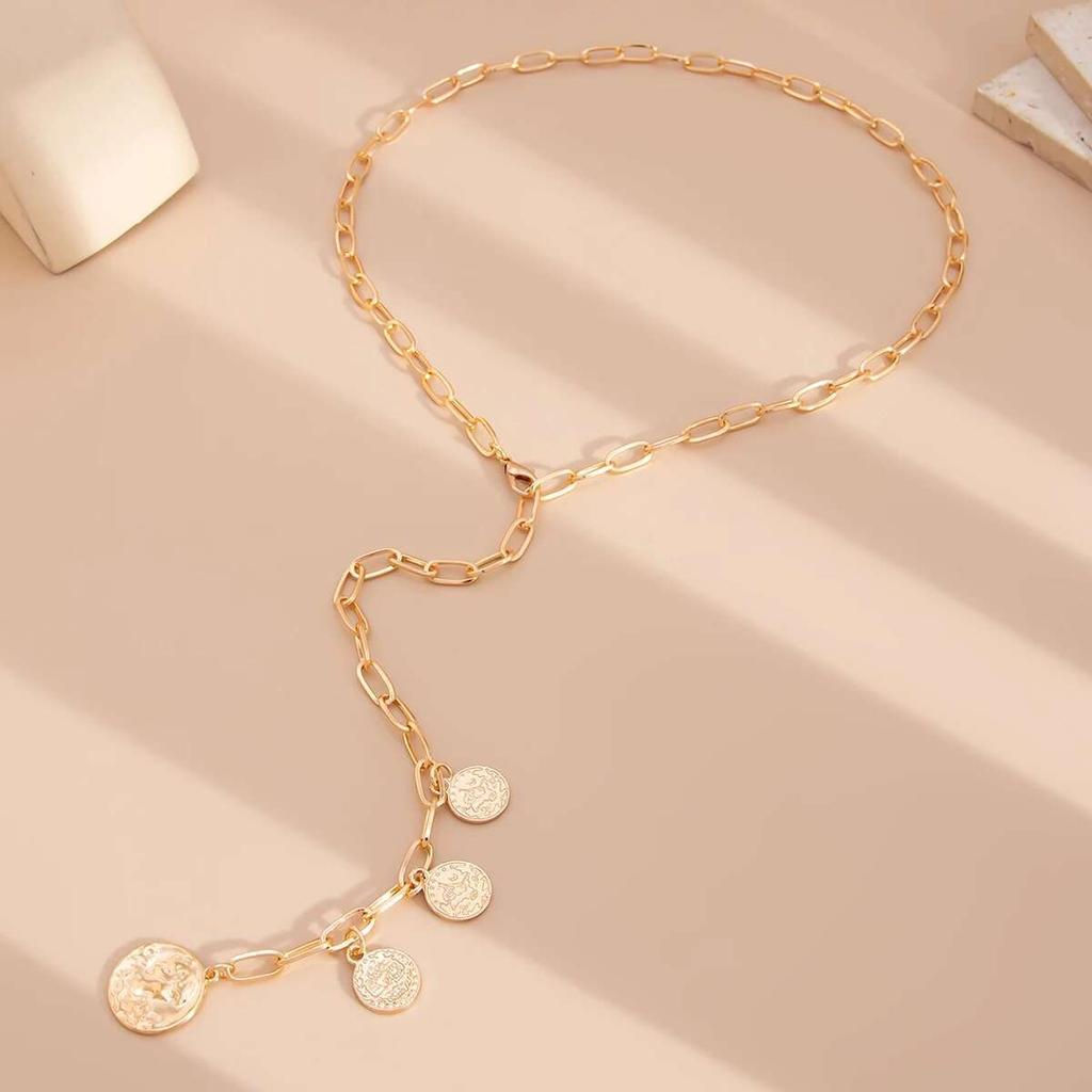 SHIXIN Metal Coin Round Long Pendant Necklace for Women Vintage Tassel Chain Necklace Party Jewelry on Neck Choker Accessories