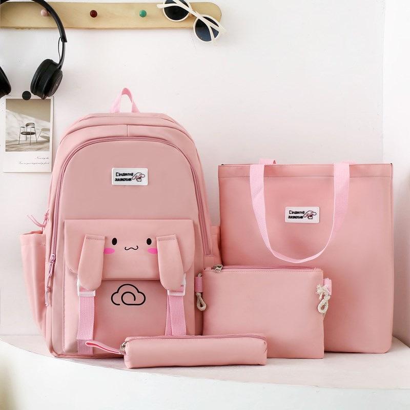 Cute Backpack Female Junior High School Student Backpack Primary School, High School, College Travel Backpack Large Capacity Multi Piece Set Bag