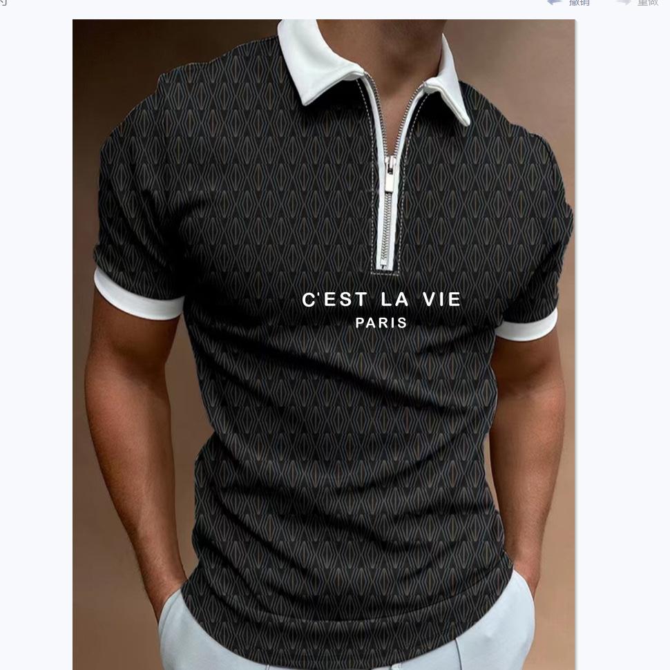 Men's Slim Fit Short Sleeve Half-Zip Polo, Casual Daily Wear