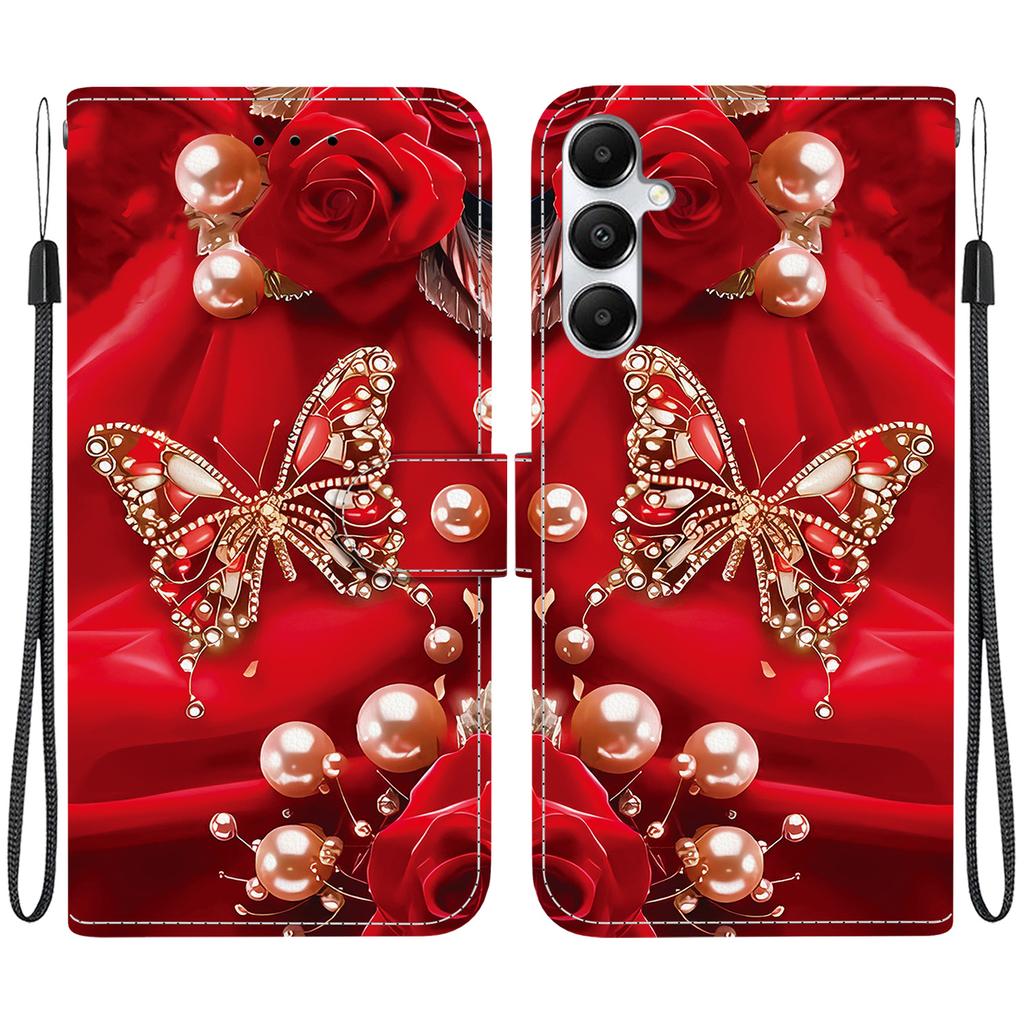 Handgefertigte PU-Leder-Flip-Hülle für Samsung Galaxy A05s (A057F/A057M/A057G)- Rutschfeste Stoßfeste Hülle mit Handschlaufe & Herz/Rose Katze Designs