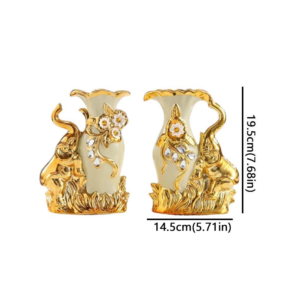 European Style Elephant Vase Modern Flower Container Flower Holder Ceramic Gold Vase  Dining Table